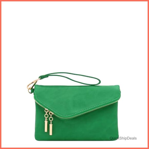 Faux Leather Envelope Clutch with Detachable Chain Strap and Wristlet